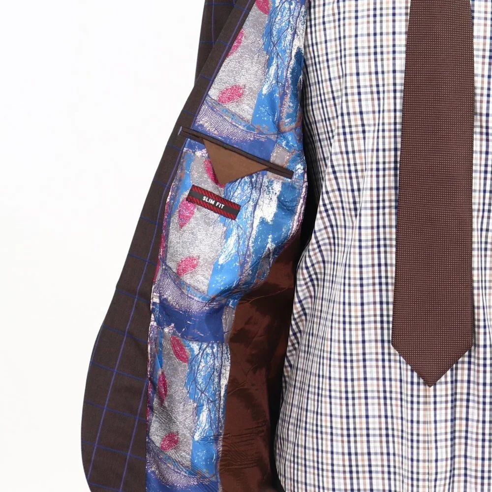 Agiboss 44R Brown Check 2-Button Sport Coat Blazer Jacket G086